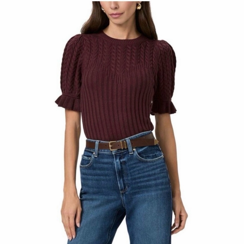 PAIGE Ansa Puff Sleeve Knit Top with Puff Sleeve Ruffle Sleeve Cotton/Silk